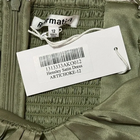 Reformation Hensley Ruched Artichoke Green Midi Dress Sz 12 - Picture 9 of 11